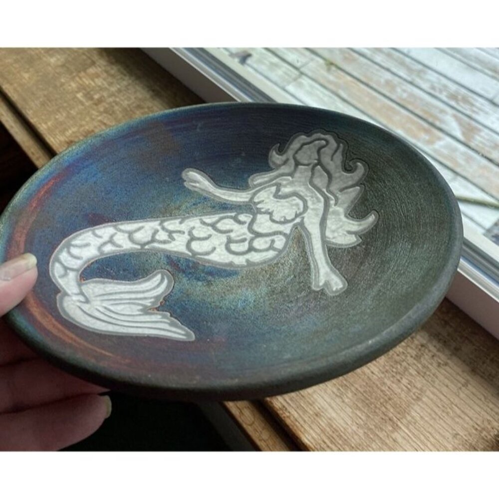 Raku Ceramic Wall Plate by Jeremy Diller Mermaid Beach Decor 7 3/4” - Picture 10 of 10
